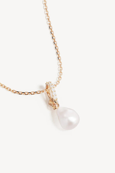 18k Gold Vermeil Love With Grace Lab-Grown Diamond Pearl Necklace By Charlotte - gold necklace with pearl and diamonds, designed for a delicate timeless look.