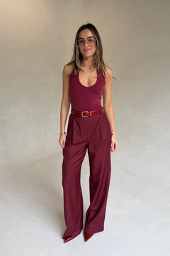 Alexa Tailored Suit Pant Burgundy by Sneaky Link, wide leg tailored pants for polished office or evening looks