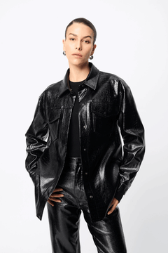 Salt Water Shirt Croc by Mossman — Bold faux croc leather shirt with tailored collar, front pockets, snap closure, and relaxed fit. Perfect for edgy, polished looks.