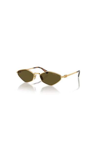 Mu 56ZS brown by Miu Miu, lightweight irregular narrow metal frames with dark brown lenses, perfect for trendy, stylish everyday wear.
