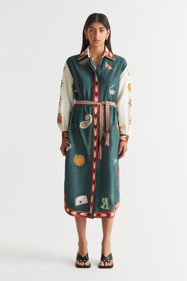 Antipodean | Quincy Belted Shirt Dress Peacock | Girls With Gems