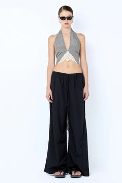 Chateau Halter Top by Bec + Bridge, a silk blend piece with lace underbust and open back. Perfect for events and evening style.