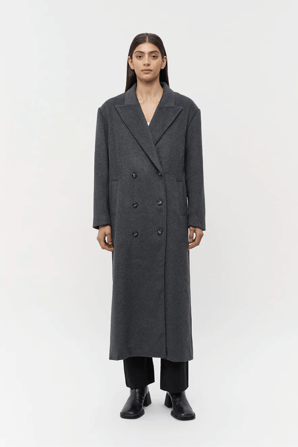 Friend of Audrey | Kennedy Double Breasted Coat Dark Grey Marle | Girls With Gems