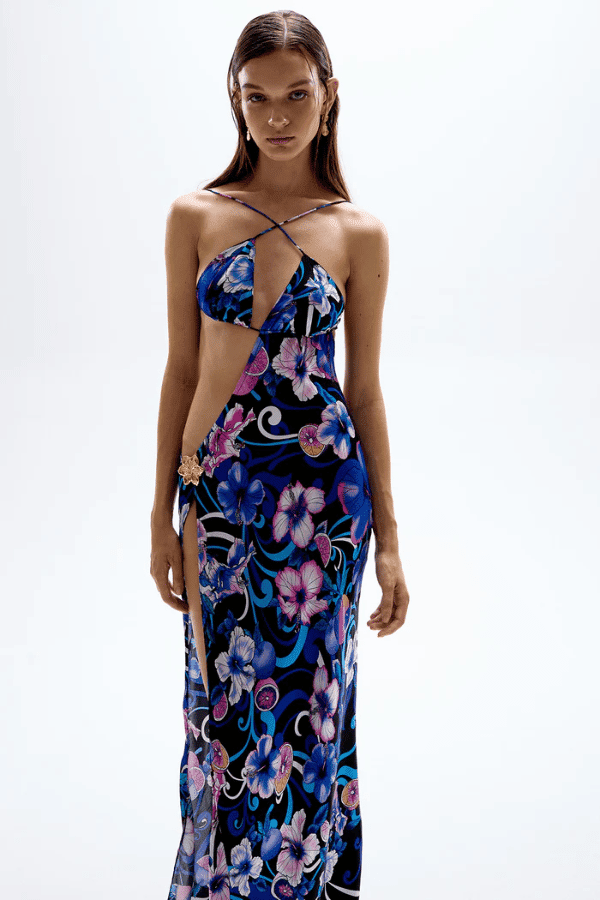 Hibiscus print 2025 maxi dress