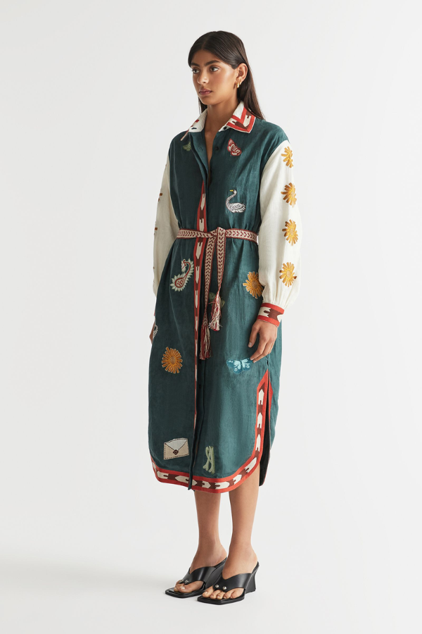 Antipodean | Quincy Belted Shirt Dress Peacock | Girls With Gems