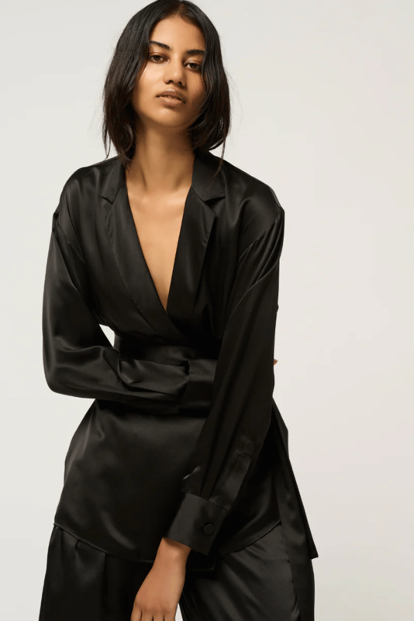 black silk wrap top