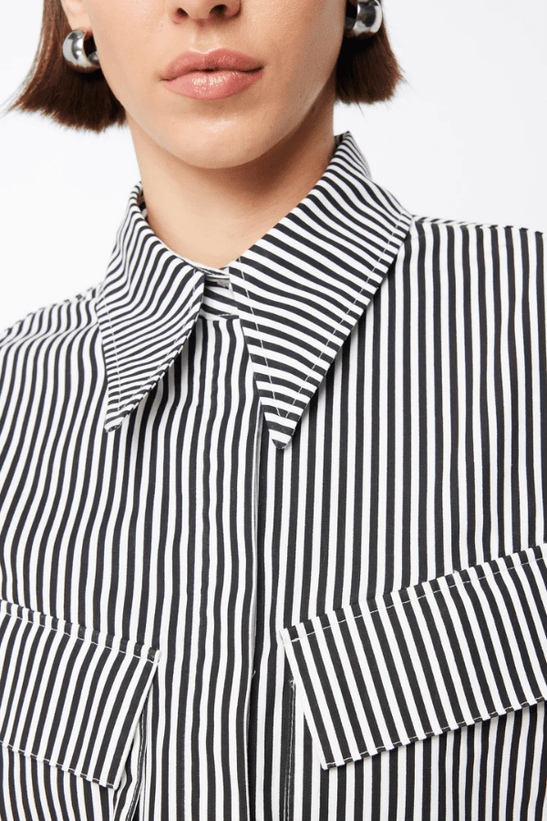 Mossman Tudor Shirt Black/White Stripe Girls with Gems