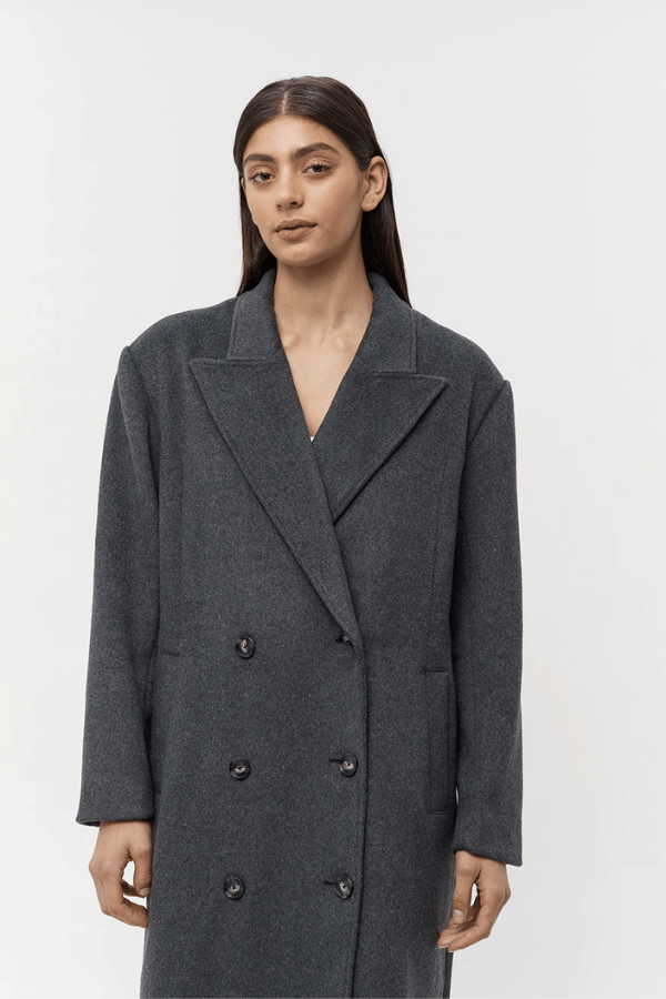 Friend of Audrey | Kennedy Double Breasted Coat Dark Grey Marle | Girls With Gems