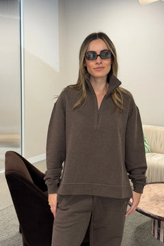 Lloyd Funnel Neck Sweater Chocolate by Camilla and Marc - oversized knit sweater with funnel neck and drawcord, perfect for cozy elevated styling.