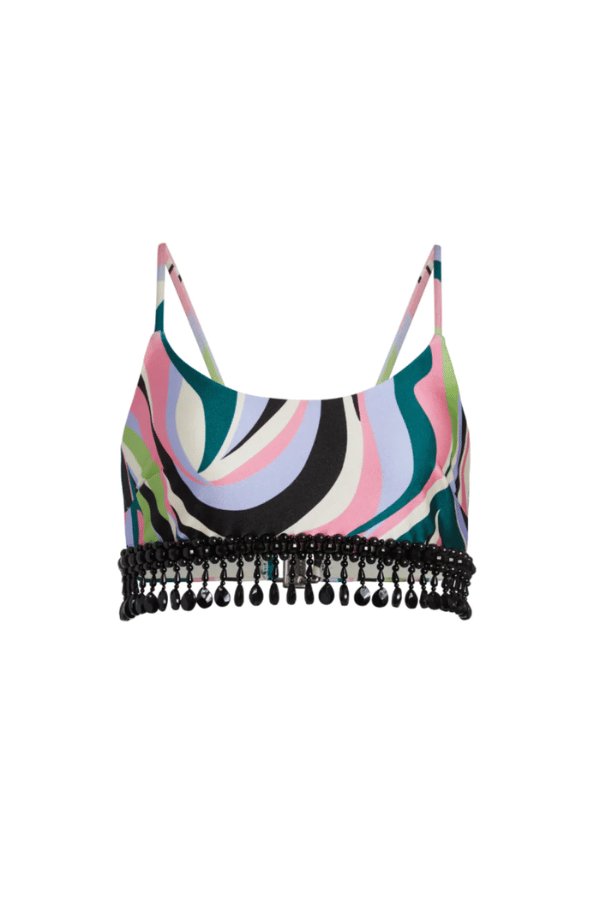 PatBo | Delos Beaded Cropped Top Black Multi | Girls With Gems