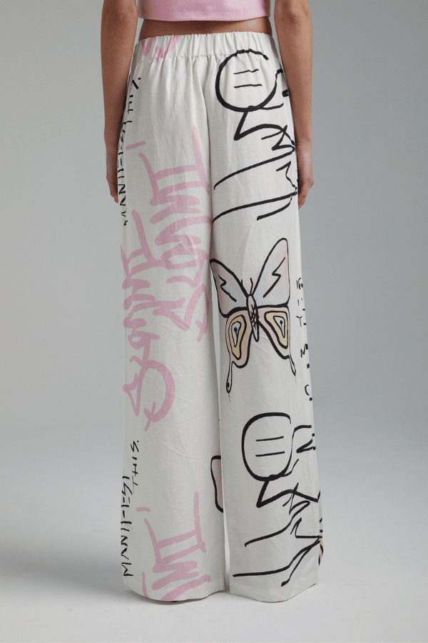 Summi Summi | Linen Pants Graffiti Butterfly White | Girls With Gems