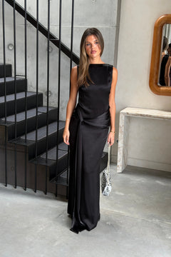 Ella Squire Draped Backless Maxi Dress Black