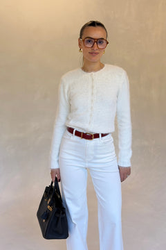 Kai Cardigan White by Sneaky Link, fluffy button up knit cardigan, perfect for cozy everyday winter outfits