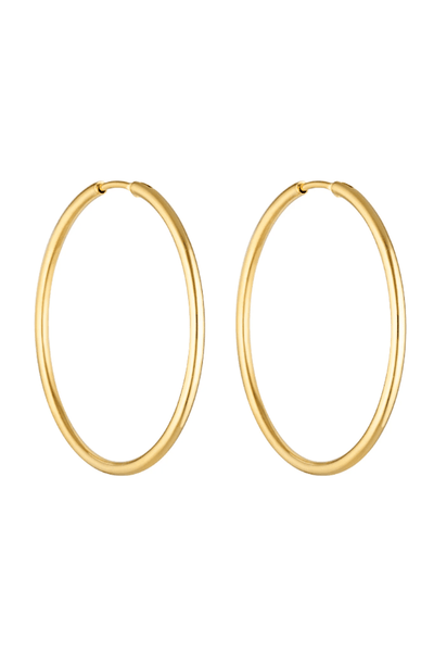 90s Hoops 40mm Gold by Porter Jewellery – gold hoop earrings with high shine finish. Perfect for everyday styling.