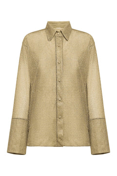 Lumière Sleeves Shirt, oversized shimmering top in metallic blend with relaxed fit for statement evening styling.