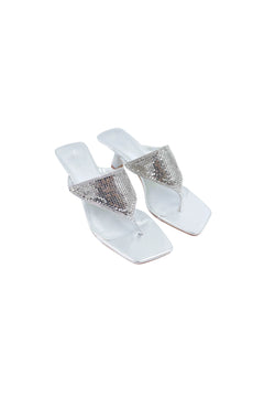 Alexia Glomesh Heel Silver by Sneaky Link – a sandal with mini heel and shimmering glomesh finish. Perfect for standout styling.