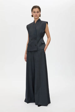 Ascent Wide Leg Side Pleat Pant Dark Grey by camilla and marc – tailored wool wide leg pants with box pleat detailing.