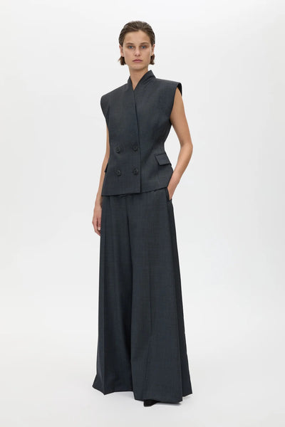 Ascent Wide Leg Side Pleat Pant Dark Grey by camilla and marc – tailored wool wide leg pants with box pleat detailing.