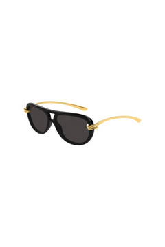 BV1418S Sunglasses by Bottega Veneta, vintage-inspired black aviator frames with knot detail and grey lenses. Perfect for timeless style.