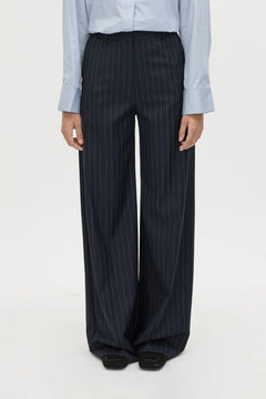 Brody Pant in French Navy Stripe by Camilla and Marc, a wide-leg tailored pant with pressed creases and classic striped finish.