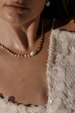 Cleopatra Necklace by Amber Sceats - gold bead necklace with freshwater pearl detail, designed for bold elegant styling.