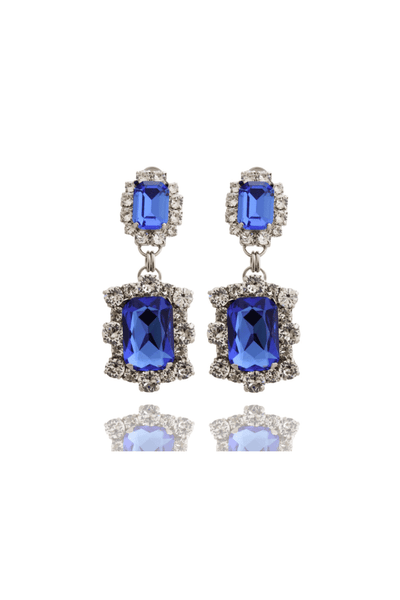 Dynasty Angelina Sapphire Earrings by House of Emmanuele, crystal earrings in sapphire tones. Perfect for events or statement styling.