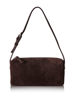 Esme Bag in Choc Suede by Alias Mae, a chic leather and suede bag with zip closure and internal slip pocket, perfect for day-to-night use.