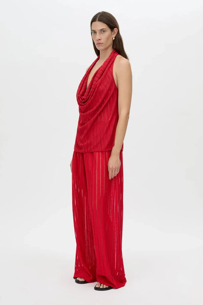 Imara Pant by Camilla and Marc – sheer garnet pants with an elastic waist, hot short lining, and clean topstitching, perfect for bold evening looks.