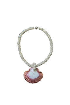 Islander Necklace Silver by Shop Julietta, rhinestone necklace with shell pendant. Perfect for beach styling or versatile everyday wear.