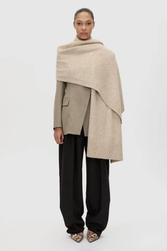 Leonie Knit Scarf Oatmeal Marle by Camilla and Marc – soft yak and alpaca blend scarf with ribbed edges.