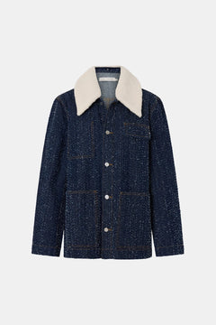 Luca Denim Utility Jacket Indigo Neps by Camilla and Marc - denim jacket with shearling collar and utility pockets, designed for a structured modern look.