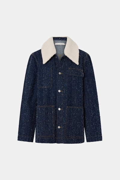 Luca Denim Utility Jacket Indigo Neps by Camilla and Marc - denim jacket with shearling collar and utility pockets, designed for a structured modern look.