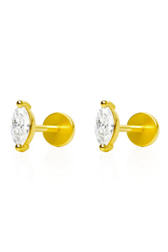 Maeva Stud Earrings Gold by Avant Studio, marquise-cut crystal studs in gold electroplated silver. Perfect for timeless everyday wear.