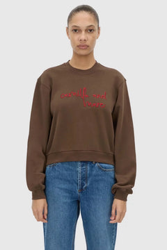 Maren Crop Emb Tracksuit Top Chocolate by C&M Camilla and Marc – cropped cotton fleece sweater with logo embroidery.