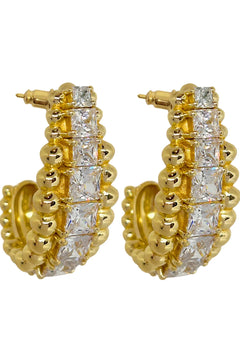 Marilyn Earrings by Porter Jewellery — gold CZ-studded earrings with polished rawa detailing, perfect for elegant and unforgettable styling.