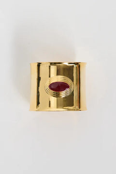 Matilde Cuff by Heaven Mayhem – a gold architectural cuff with deep burgundy enamel, perfect for bold refined styling.