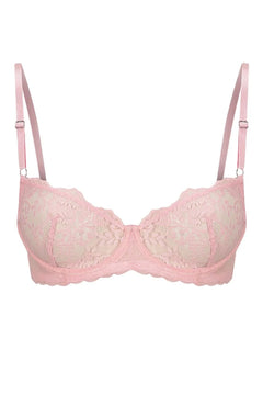 Maverick Underwire Baby Pink by Kat The Label - delicate eyelash lace underwire bra with silver trims and soft stretch wings for supportive feminine lingerie.