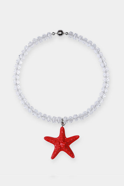 Mermaid Dreams Necklace Red by Shop Julietta, glass bead necklace with red starfish pendant. Perfect for beach styling or summer looks.