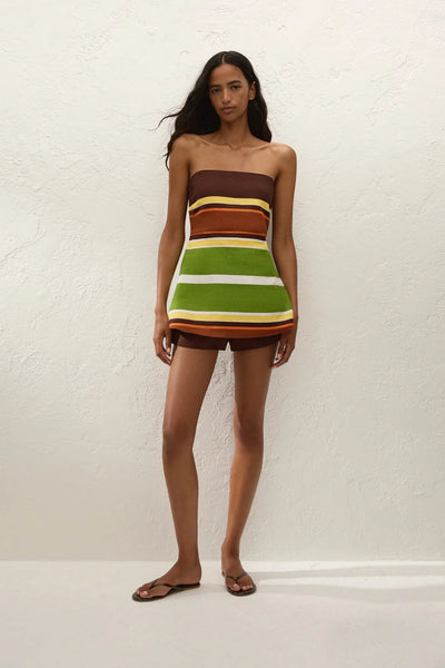 Miel Short Valencia Stripe by Faithfull the Brand - linen mini shorts with stripe print and drawstring waist, designed for a relaxed summer fit.