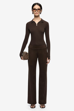 Moneta Long Sleeve Top Dark Chocolate by Bec + Bridge, ribbed zip front top, perfect for elevated casual styling