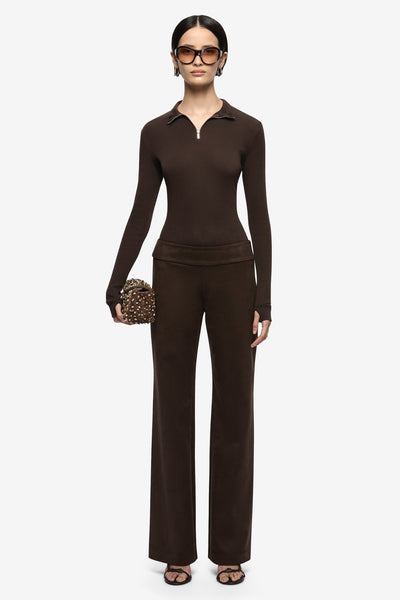 Moneta Long Sleeve Top Dark Chocolate by Bec + Bridge, ribbed zip front top, perfect for elevated casual styling