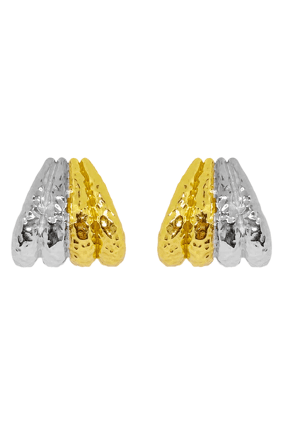 Monroe Earrings Mixed Metal by Mountain and Moon – hammered earrings with mixed tones. Perfect for day to night styling.
