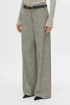 Nestor Pant in Choc Marle by Camilla and Marc, a wide-leg tailored pant with permanent leg creases and refined wool blend construction.