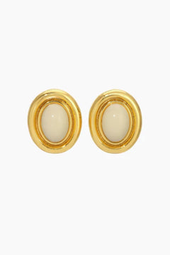 Prize Earrings Cream Gold by Heaven Mayhem - enamel earrings with gold frame and vintage style, designed for a polished everyday look.