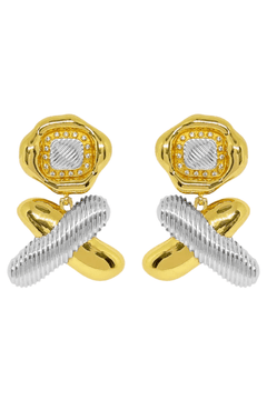 Quinn Earrings Mixed Metal by Mountain and Moon – gold and silver earrings with crystal detail. Perfect for statement styling.