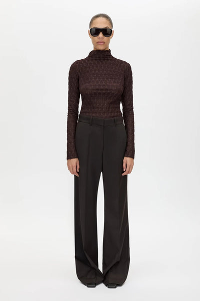 Sissil Top Chocolate by Camilla and Marc - long sleeve jersey top with funnel neck, designed for a clean modern silhouette.