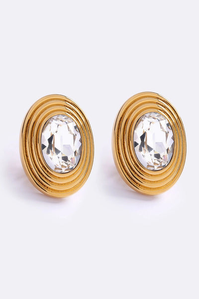 Soho Earrings Gold by Emma Pills – vintage-inspired 18k gold-plated crystal stud earrings with omega backing.