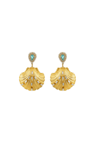 Splash Earrings by Mayol – gold plated earrings with crystal detail and long drop design. Perfect for statement styling.