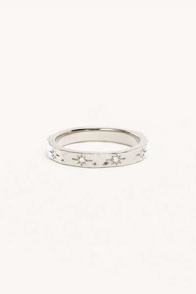 Sterling Silver Stardust Ring by By Charlotte, silver ring with CZ crystals and textured finish. Perfect for stacking or everyday styling.