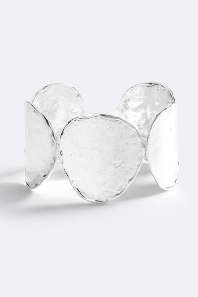Sunset Hour Arm Cuff Silver by Emma Pills - hammered silver cuff bracelet with molten design, designed for a bold sculptural statement.